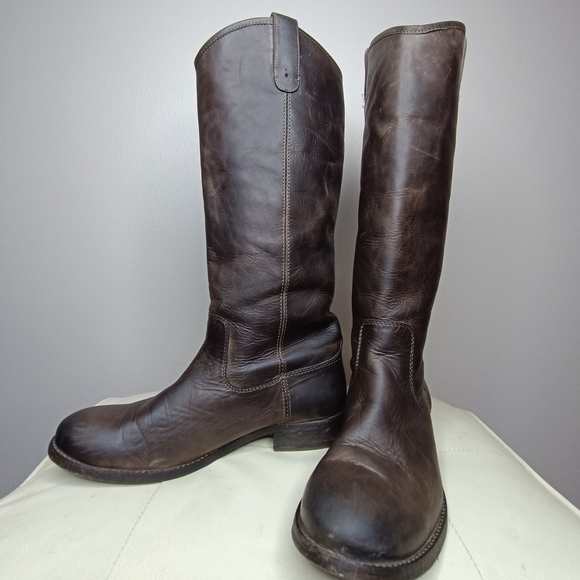 Frye Melissa Brown Leather Pull-on Knee High Cowboy Boots Size 8.5 B - Picture 2 of 14